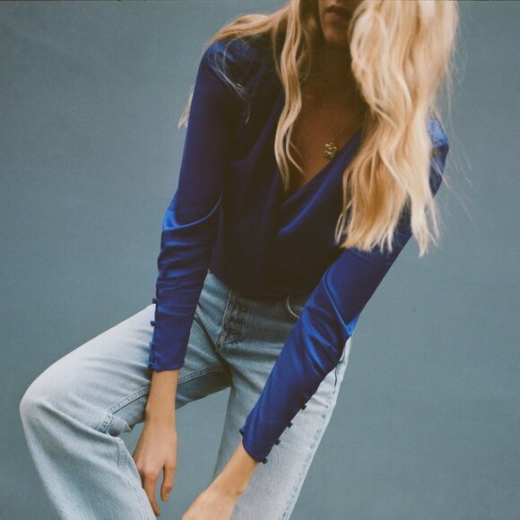 Zara Women's SATEEN BODYSUIT Cerulean Blue - Picture 1 of 7